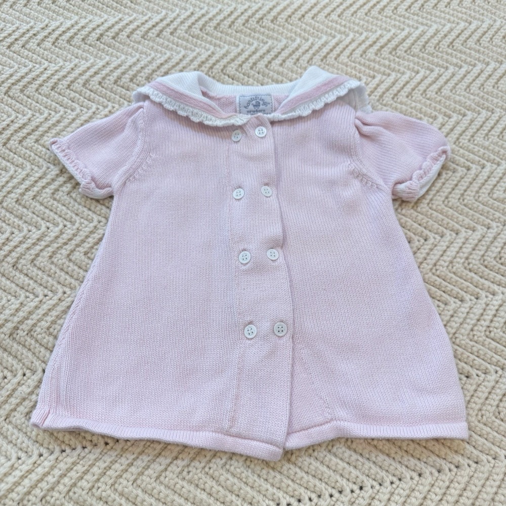 Hartstrings Sweater Baby Girls 9 Mos Light Pink Cotton Button Up Preppy Y2K VTG